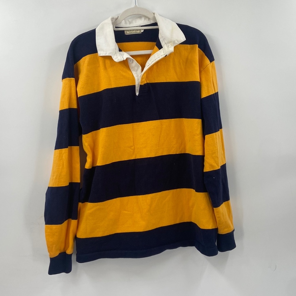 Sold❌❌❌LL bean blue and yellow striped rugby shirt - Picture 1 of 4